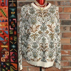 Crossings Fine Line Crew neck Copywrite GENECO Botanical Graphic Knit Sweater L
